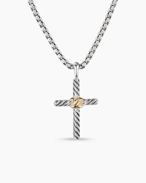 4793938E-60F3-DDD3-CB77-0B5120992AE8.jpg Petite X Cross Necklace Sterling Silver with 14K Yellow Gold, 24mm