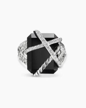 Cable Wrap Ring Sterling Silver with Black Onyx and Diamonds - 6
