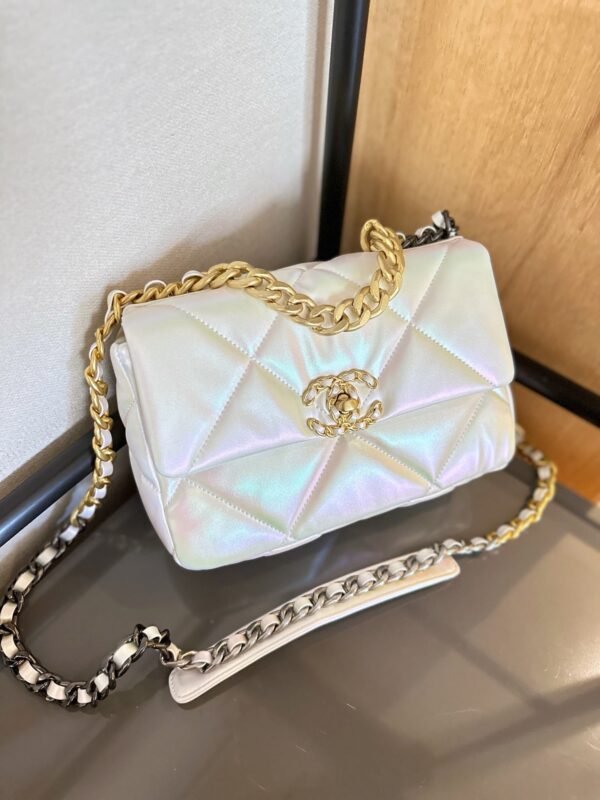 CLASSIC FLAP Small Medium Bag Silver Gold Reverse Hardw - White