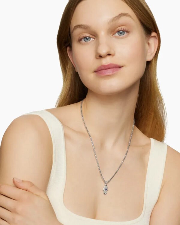 Hamsa Amulet 18K White Gold with Pav&eacute; Diamonds and Blue Sapphire, 24.6mm