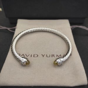 Classic Cable Bracelet Sterling Silver with Citrine and Diamonds, 5mm