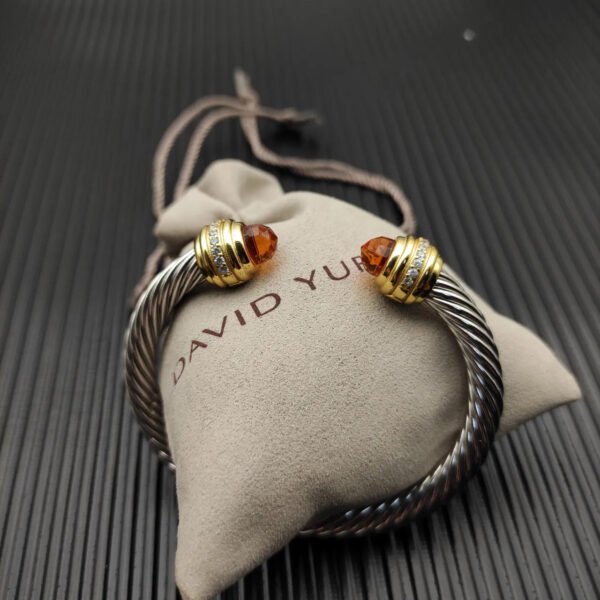 Classic Cablespira&reg; Bracelet Sterling Silver with 14K Yellow Gold,Citrine and Diamonds, 7mm