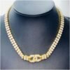 49DF86DD-B260-2BB3-A3A9-4C3BF40DEDFD.jpg Authentic Heavy Gilt Necklace CC Logo set with Seed Pearls and Crystals
