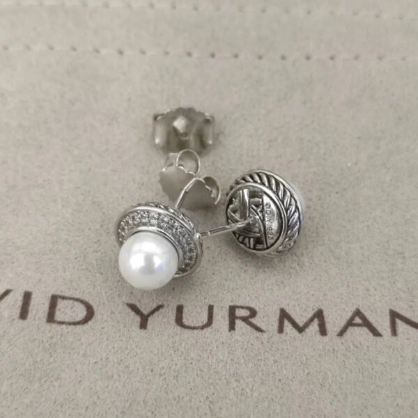 Pearl Classics Cable Halo Button Earrings Sterling Silver with Diamonds, 13mm