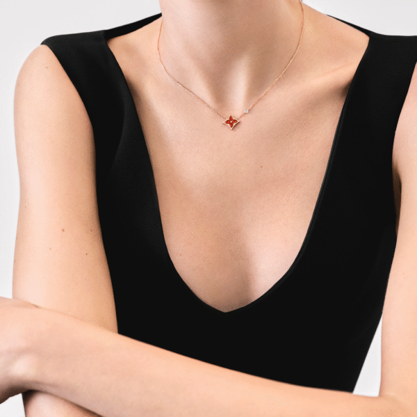 Color Blossom BB Star Pendant, Pink Gold, Cornelian And Diamond