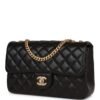 Medium Camellia Crush Flap Bag Black Lambskin Antique Gold Hardware