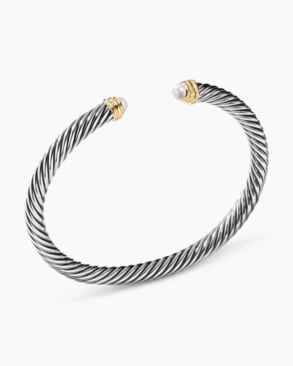 Classic Cable Bracelet Sterling Silver with 14K Yellow Gold and Pearls, 5mm