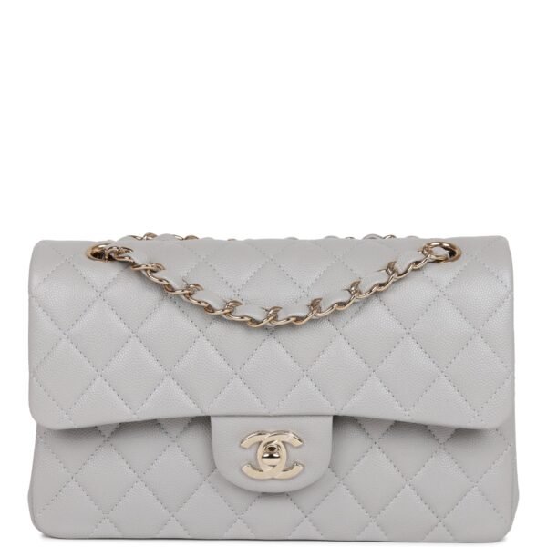 Small Classic Double Flap Grey Caviar Light Gold Hardware