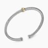 Classic Cable Station Bracelet Sterling Silver with 18K Yellow Gold, 4mm