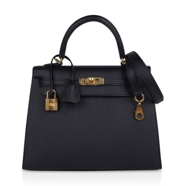 Kelly Sellier 25 Bag Black Epsom Gold Hardware New