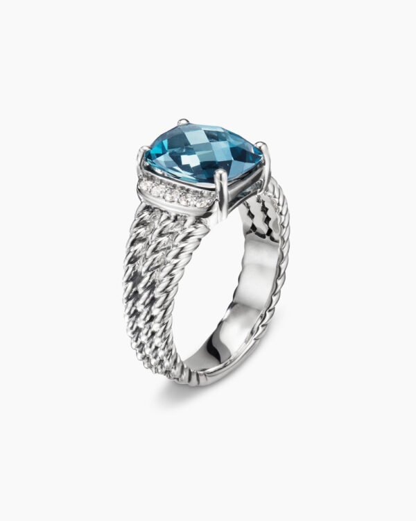 Petite Wheaton Sterling Silver with Hampton Blue Topaz and Diamonds, 10mm