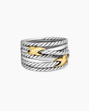 Double X Crossover Ring Sterling Silver with 18K Yellow Gold - 6