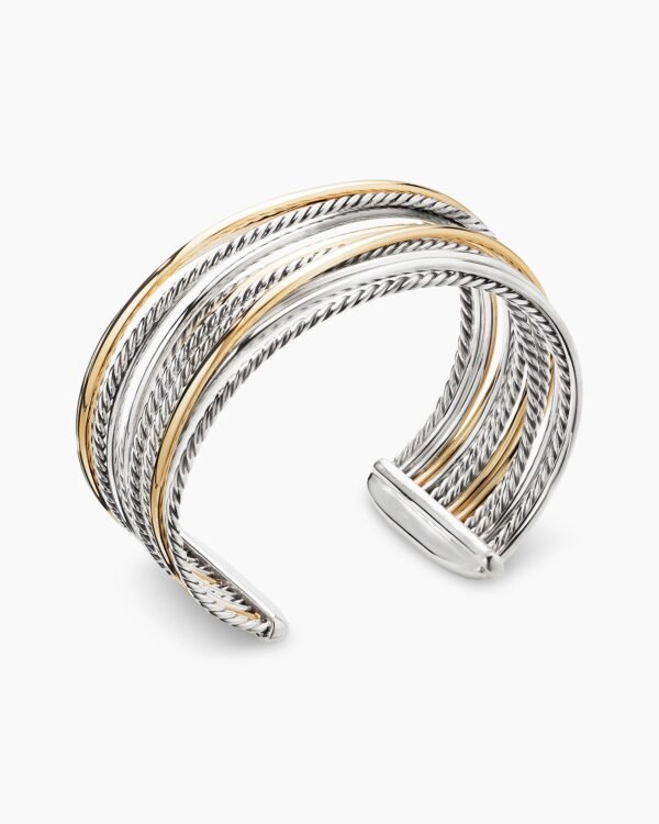 Crossover Cuff Bracelet Sterling Silver with 18K Yellow Gold, 27.5mm