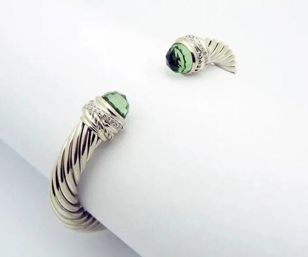 Classic Cable Bracelet Sterling Silver with Peridot Diamond Sterling 7 MM