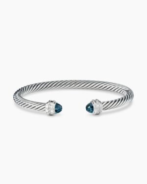 Classic Cable Bracelet Sterling Silver with Hampton Blue Topaz and Diamonds, 5mm