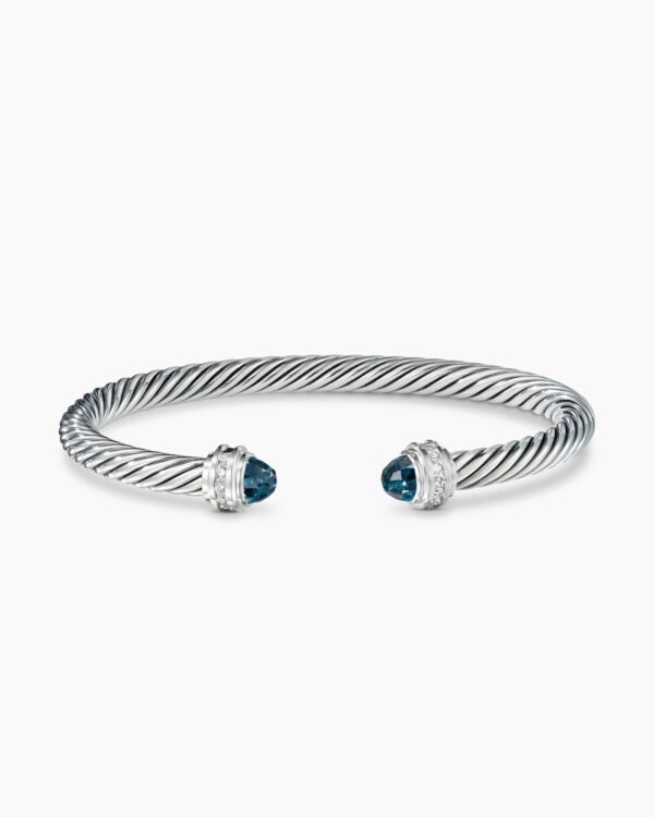 Classic Cable Bracelet Sterling Silver with Hampton Blue Topaz and Diamonds, 5mm