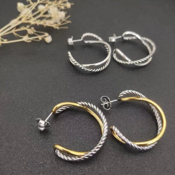 4CA67A3D-AFB4-1D8D-0294-165925339F5E.jpg Crossover Hoop Earrings Sterling Silver with 18K Yellow Gold 33.7mm - Gold