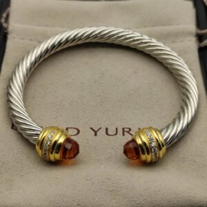 Classic Cablespira&reg; Bracelet Sterling Silver with 14K Yellow Gold,Citrine and Diamonds, 7mm