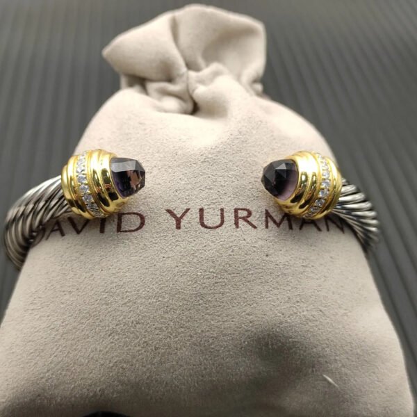 Classic Cablespira&reg; Bracelet Sterling Silver with 14K Yellow Gold,Amethyst and Diamonds, 7mm