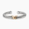 X Classic Cable Station Bracelet Sterling Silver with 14K Yellow Gold, 7mm