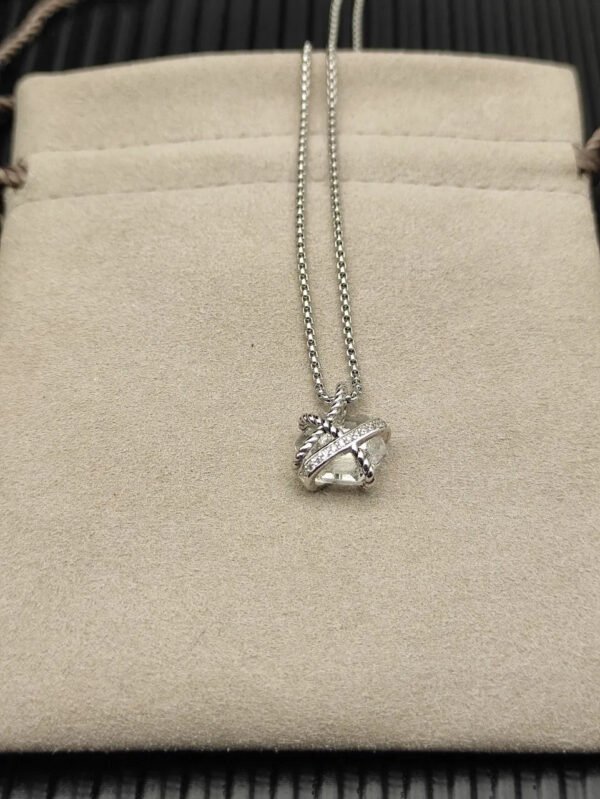 Cable Wrap Necklace Sterling Silver with Clear Quartz and Diamonds, 12.5mm