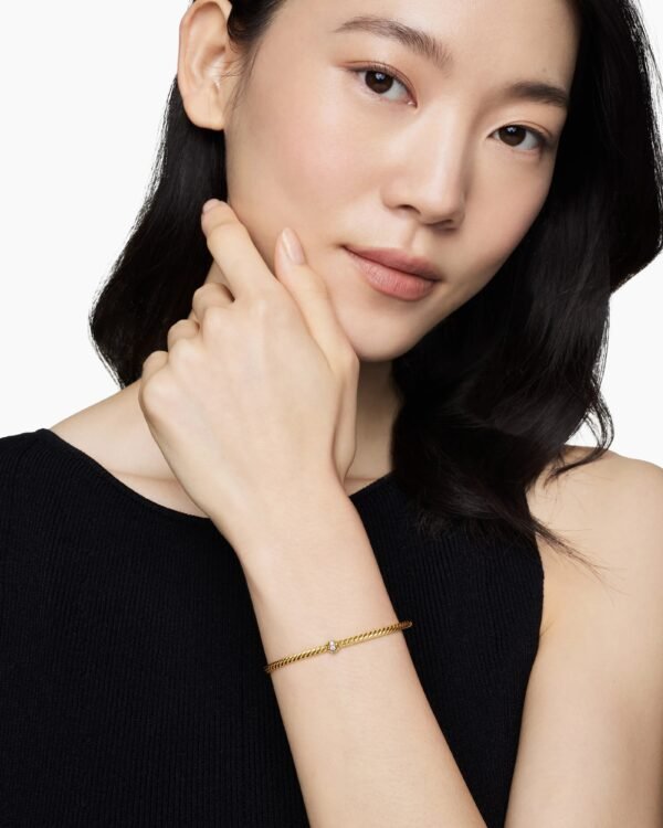 Classic Cablespira&reg; Station Bracelet 18K Yellow Gold with Diamonds, 3mm