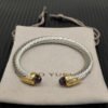 7mm Cable Bracelet with Amethyst & Diamond Accents ??Gold Cap