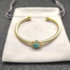 Cable Classics Bracelet with Blue Topaz and Diamonds 18K Yellow Gold 4mm