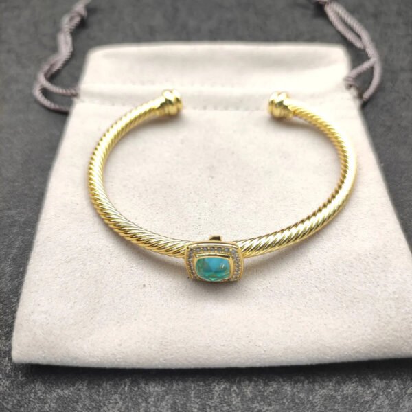 Cable Classics Bracelet with Blue Topaz and Diamonds 18K Yellow Gold 4mm