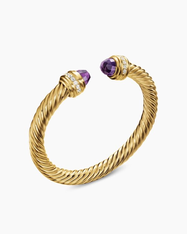 Classic Cablespira Bracelet 18K Yellow Gold with Amethyst and Diamonds, 7mm