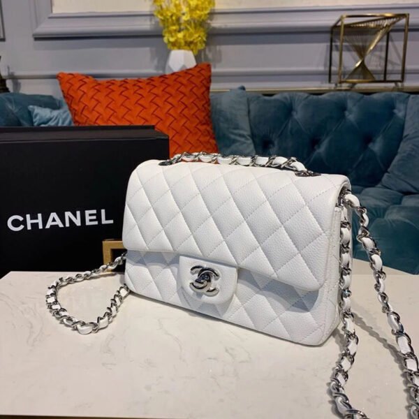Chanel Small Classic Handbag Silver Hardware White For Women, Women&rsquo;s Bags, Shoulder And Crossbody Bags 7.8in/20cm A01113