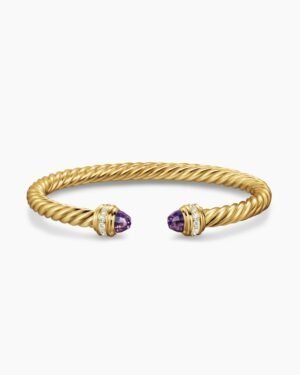 Classic Cablespira Bracelet 18K Yellow Gold with Amethyst and Diamonds, 5mm