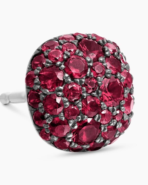 Cushion Stud Earrings 18K White Gold with Pav&eacute; Red Rubies, 8mm