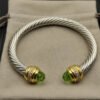 Classic Cablespira&reg; Bracelet Sterling Silver with 14K Yellow Gold,Prasiolite and Diamonds, 7mm