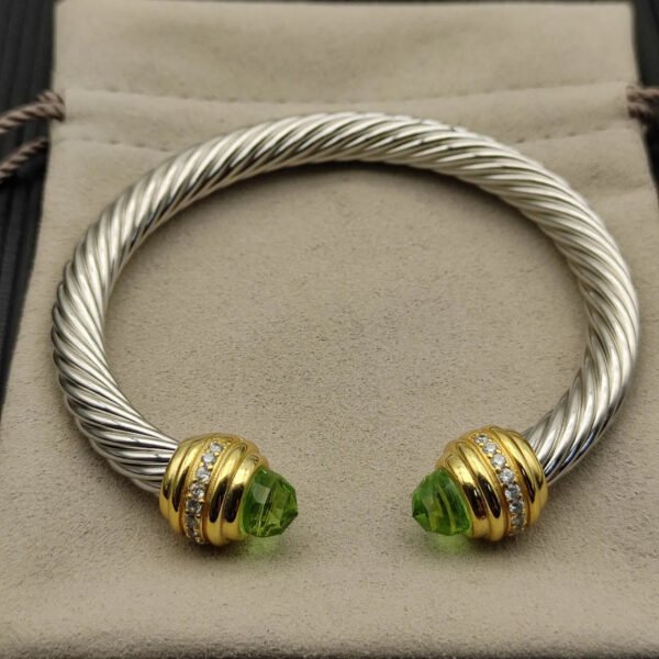 Classic Cablespira&reg; Bracelet Sterling Silver with 14K Yellow Gold,Prasiolite and Diamonds, 7mm