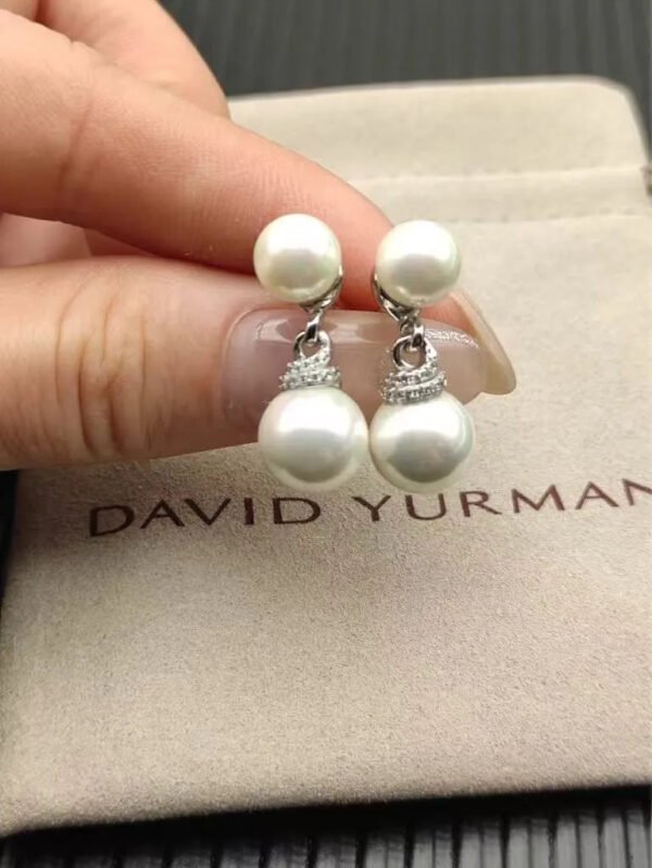 Double Pearl Pave Sterling Silver Diamond Earrings