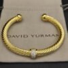 Classic Cable Station Bracelet 18K Yellow Gold and Pave Diamonds, 7mm