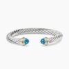 Classic Cable Bracelet Sterling Silver with 14K Yellow Gold and Blue Topaz, 7mm
