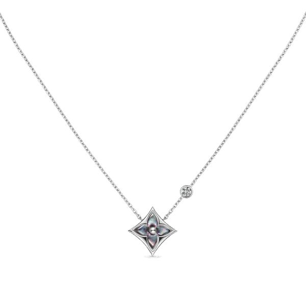 5297EDC8-A5C4-163F-14B0-048CB33FCA3A.png Color Blossom Bb Star Pendant, White Gold, Grey Mother-Of-Pearl And Diamond