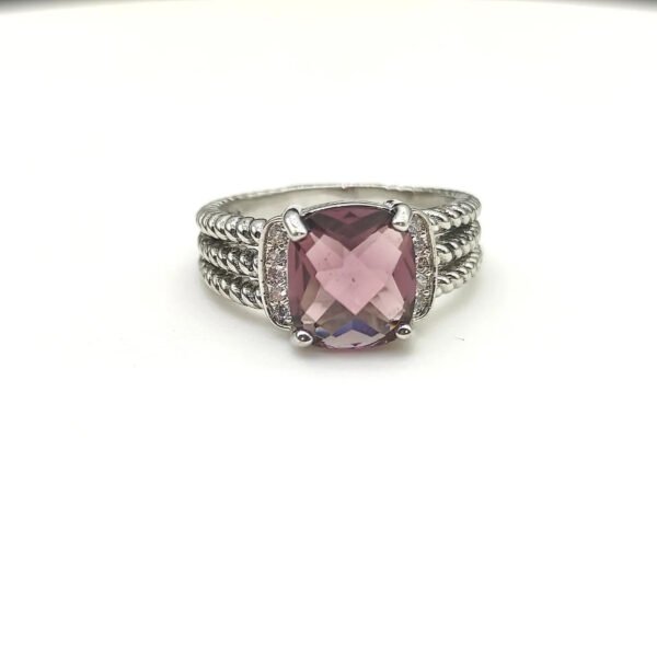 52E459AB-D4A8-5665-BB69-2C2D3189FE89.jpg Petite Wheaton® Ring Sterling Silver with Amethyst and Diamonds, 10mm - 6