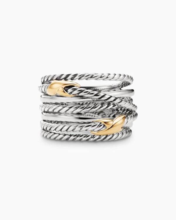 Double X Crossover Ring Sterling Silver with 18K Yellow Gold, 13mm