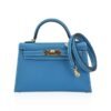 53855A83-8E69-5882-DC2E-3B0E862F14C1.jpg Mini Kelly 20 Bag Sellier New Blue Jean Epsom Leather with Gold Hardware