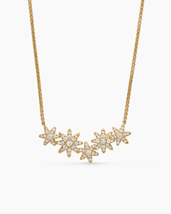 Starburst Cluster Station Necklace 18K Yellow Gold with Diamonds