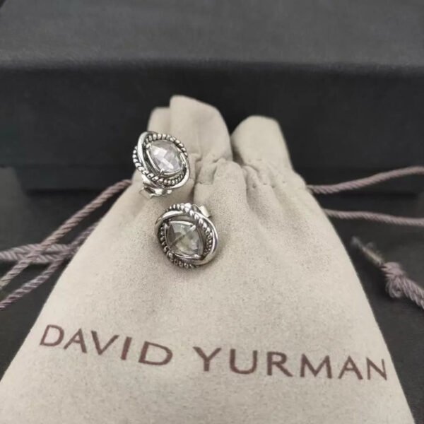 Infinity Stud Earrings Sterling Silver with White Diamonds, 13mm