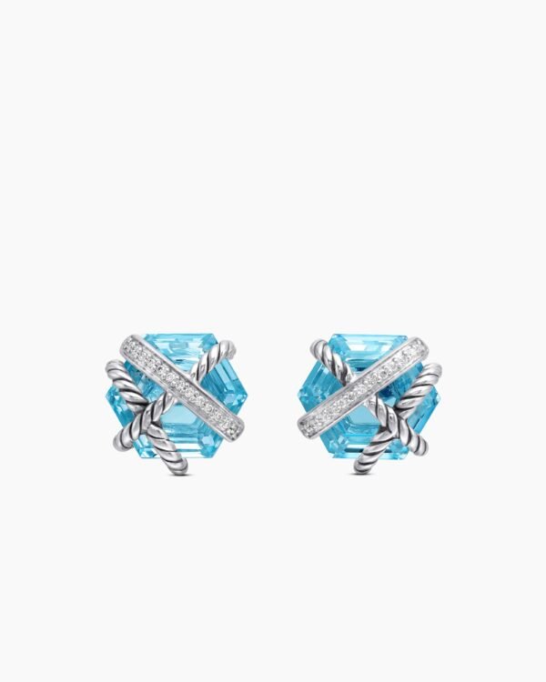 54298683-E821-0DE6-392B-1B939E1D414B.jpg Cable Wrap Stud Earrings Sterling Silver with Blue Topaz and Diamonds, 11mm