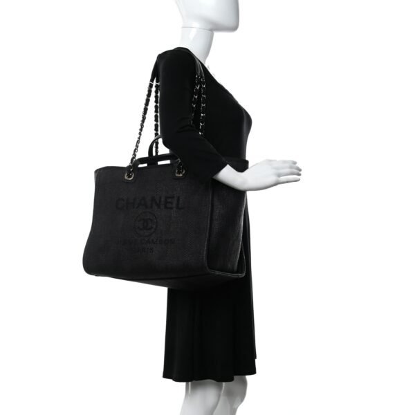 5475FABC-27CA-F92F-8DA7-4142B2216C0C.jpg Mixed Fibers Calfskin Striped Medium Deauville Tote Black