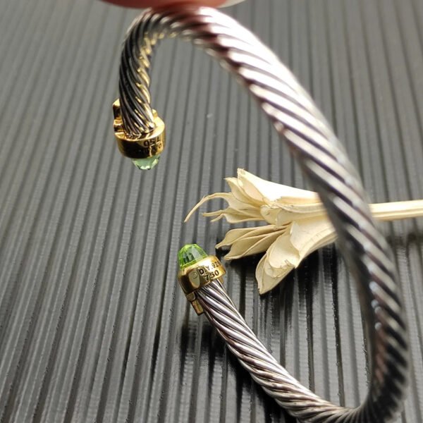 5mm Cable Bracelet with Peridot & Diamond Accents