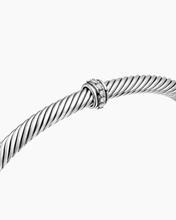 Classic Cable Station Bracelet Sterling Silver with Diamonds, 4mm