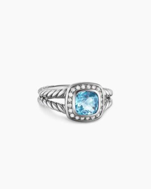Petite Albion&reg; Ring Sterling Silver with Blue Topaz and Diamonds, 7mm