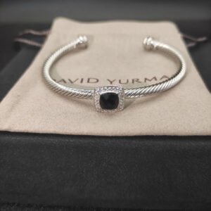 David Yurman  Sterling Silver Diamond And Black Onyx 4mm Noblesse Cable Bracelet